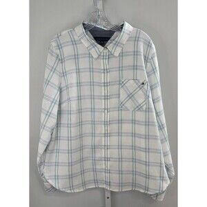 Tommy Hilfiger Women’s XL Plaid Button Down Shirt Blue Green Cotton Roll Tab